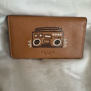 COACH x Keith Haring Camel Brown Leather Boombox Wallet